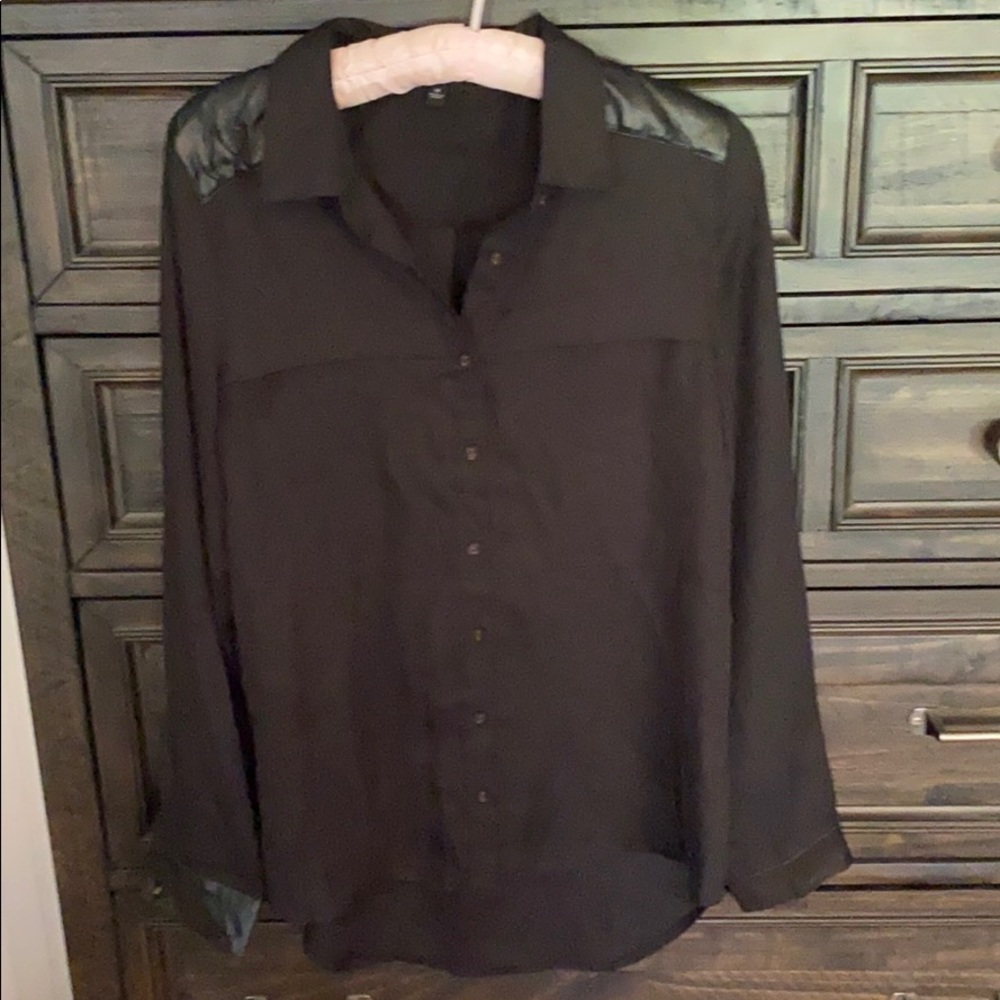 Black Sheer top with faux leather